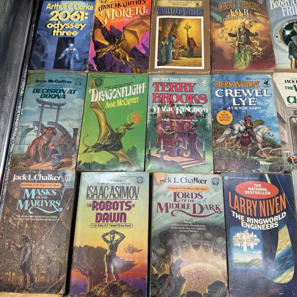 Huge Lot Of 38 Vtg Sci-fi Fantasy Books Del Rey Chalker McCaffrey Niven & More
